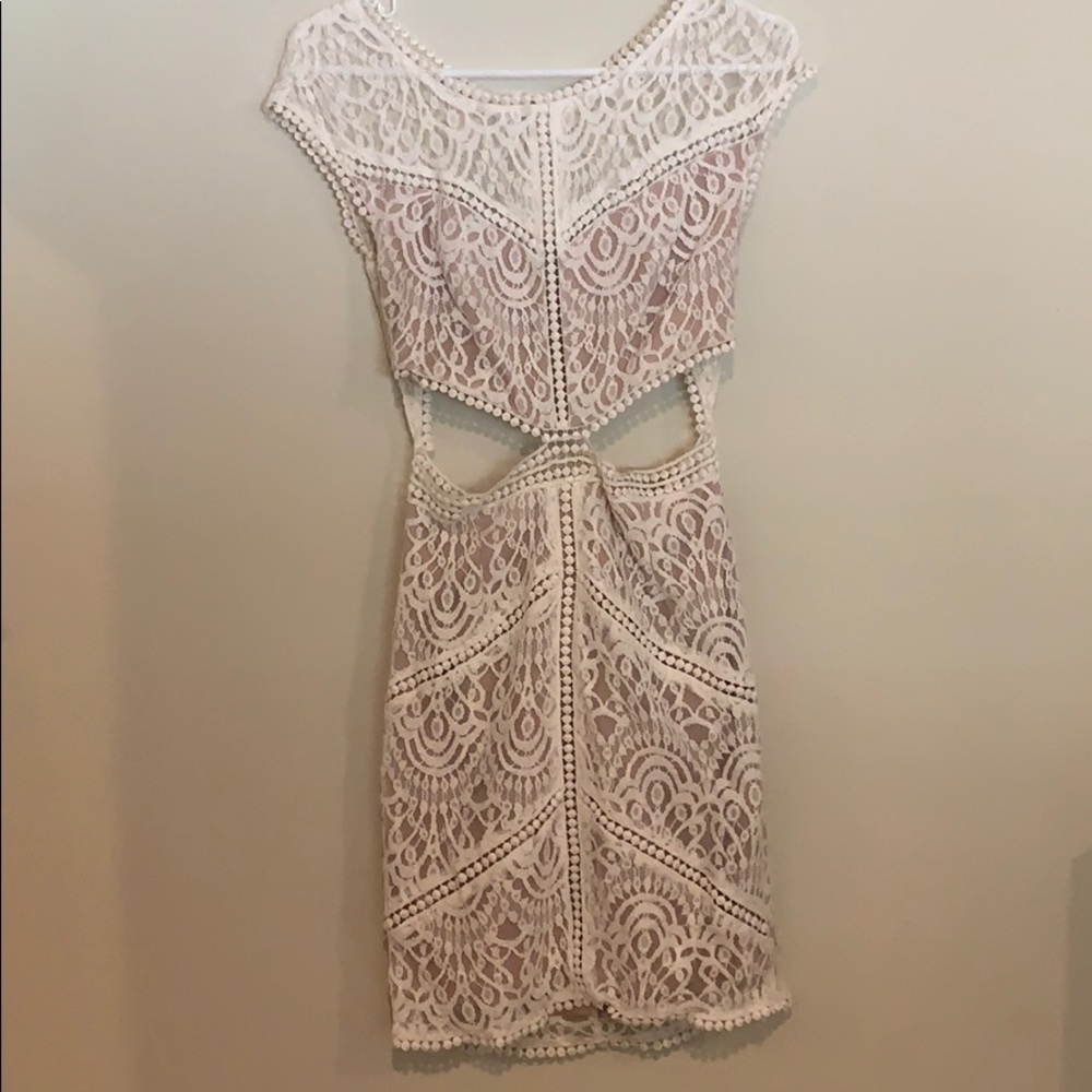 White Lace Open Back Stomach Cut-Out Dress